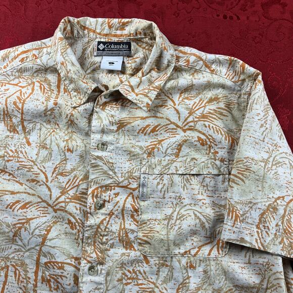 Columbia Sportswear Men’s L Hawaiian‎ Orange Button Up Floral Shirt Palm Orange - Picture 1 of 8